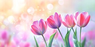 春日绽放的娇艳粉色郁金香