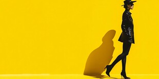 时尚女性的黄色背景剪影