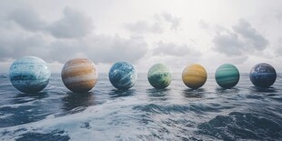 海上排列的多彩星球景观