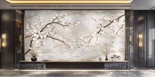中式大理石梅花背景墙设计