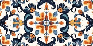 复古花卉几何图案装饰画