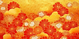 1 中式繁花金云背景图案