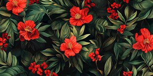 红花朵朵伴绿叶的美丽图景