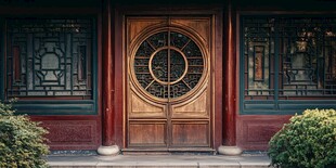 中式古典木门庭院景致