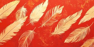 金羽飘于红底之上