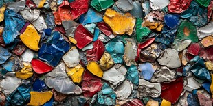 多彩碎瓷片墙面特写