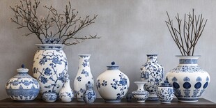 中式蓝白青花瓷瓶摆件展示