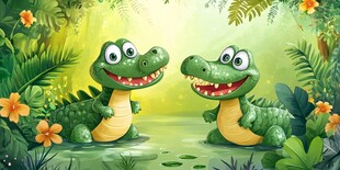 可爱鳄鱼的丛林欢乐时光