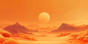 落日下的金色山川美景