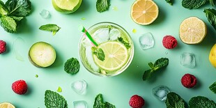 清新薄荷青柠冰饮静物图