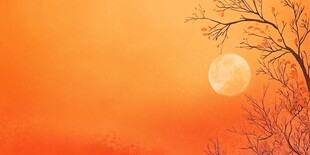 秋日月夜枯树美景