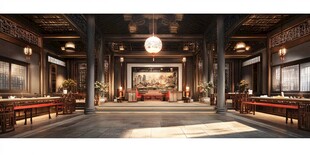 中式古典厅堂室内场景
