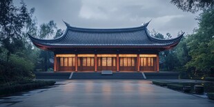 古雅中式建筑映于水景