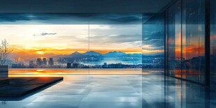 落日下的玻璃观景空间