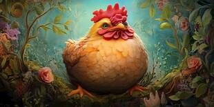 梦幻丛林中的可爱胖母鸡