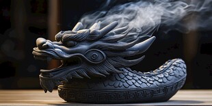 龙形香炉飘出袅袅青烟
