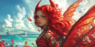 红发龙翼少女的奇幻风景