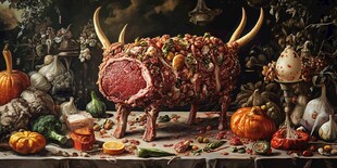 丰盛奇幻的餐桌肉食艺术