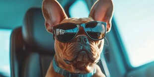 时尚墨镜法斗坐车内