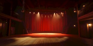 剧院舞台的璀璨红色幕布