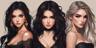 三位魅力女性的时尚形象