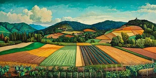 田园风光 多彩农田与山峦美景