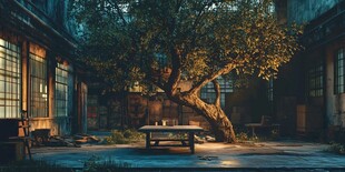 古院孤树静谧场景