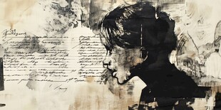 水墨风格人物侧脸艺术画