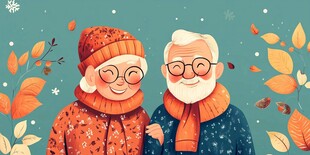 冬日里相伴的温馨老夫妇