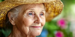 微笑的戴草帽老年女性