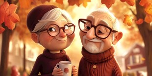 秋日相伴的老夫妇温馨一刻