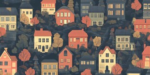 秋日温馨小镇房屋图景