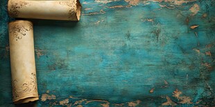 复古卷轴置于斑驳蓝背景