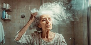 老妪浴室中抓挠蓬乱白发