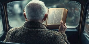 车内老人专注阅读的瞬间