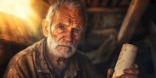 沧桑老人手持神秘卷轴