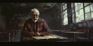 老教师于旧教室专注书写