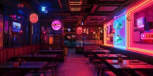 炫酷霓虹风的时尚餐厅空间