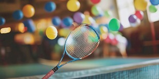 羽毛球拍置于多彩气球场地