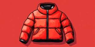 红色蓬松羽绒服插画