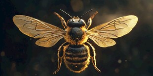 微距下的金黄蜜蜂特写