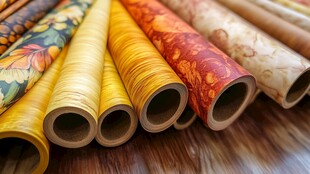 多彩花纹纸卷整齐摆放