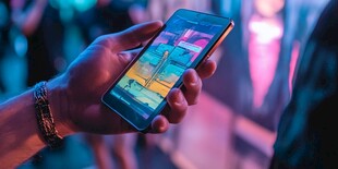 手持手机展现绚丽屏幕画面