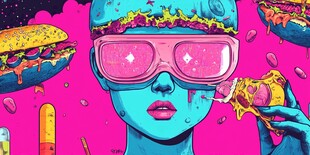 蓝肤少女畅享美味快餐