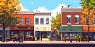 秋日温馨街道商铺风景