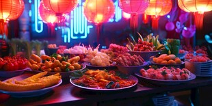 中式夜市美食绚丽灯光秀