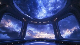 星际飞船内的梦幻星空景象