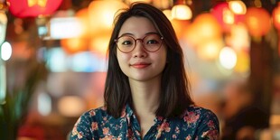 灯火中微笑的时尚女子