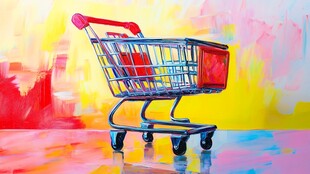 彩色背景上的迷你购物车