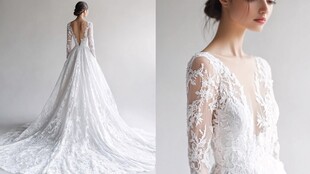 优雅蕾丝长袖婚纱展示